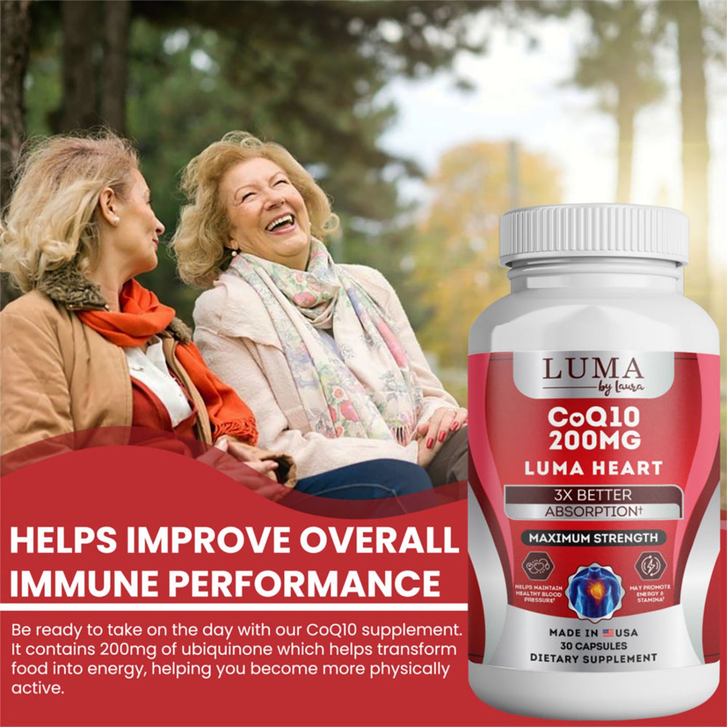 CoQ10 200mg Supplement – Heart, Energy & Brain Support – USA Made